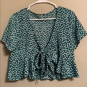 Green floral tie crop top